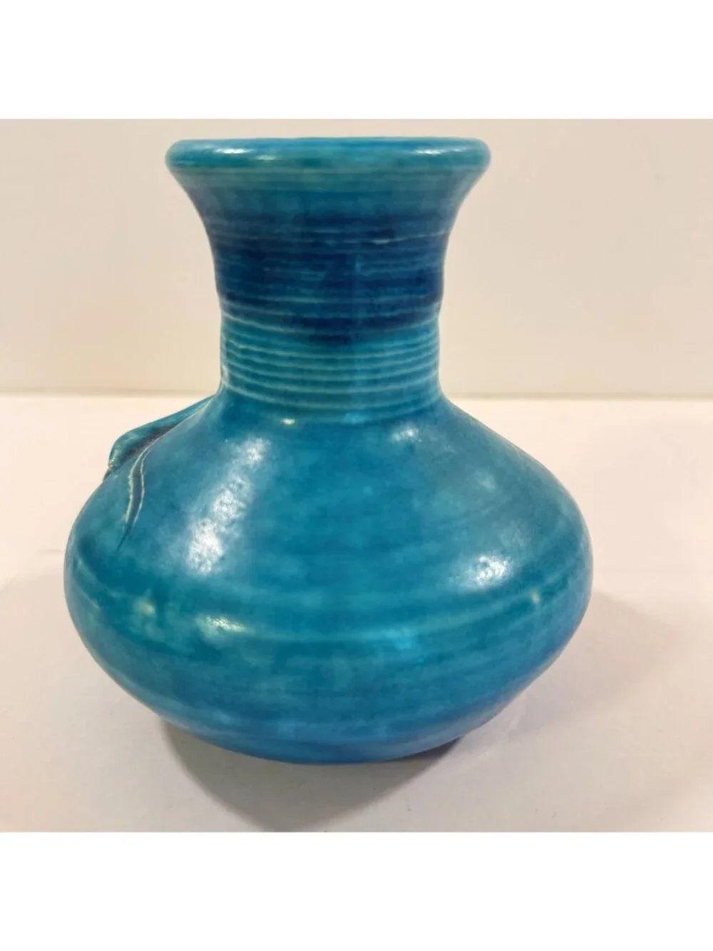 Vintage Dolphin Lagoon Ocean Blue Vase Handmade Studio Pottery 4 1/2